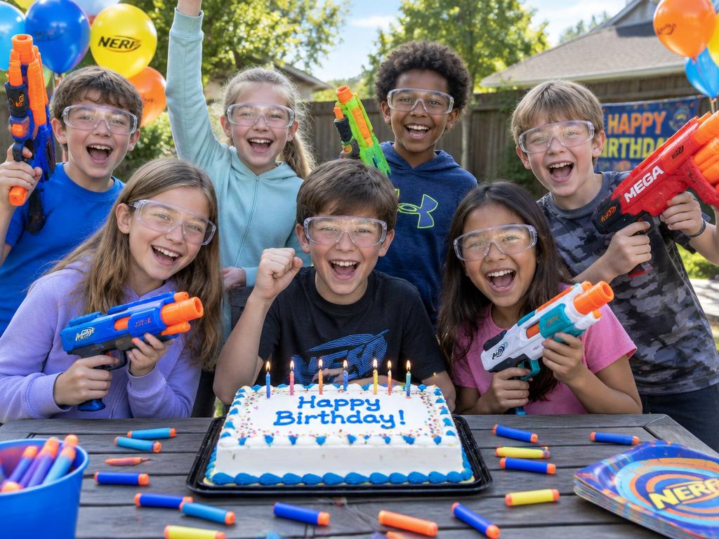Birthday party celebration with blasters